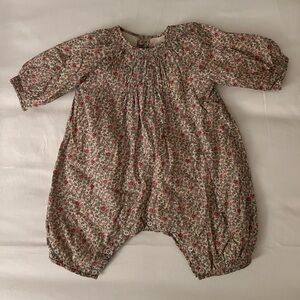 Bonpoint Baby Girl Coverall Quilted Smocked Flowers 3M